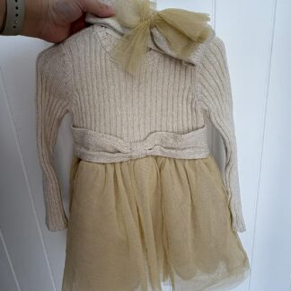 Tulle Knit Dress with Bow Headband