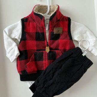 Winter Plaid Vest Baby Outfit - 3 Piece