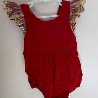 Red Frill Sleeve Romper